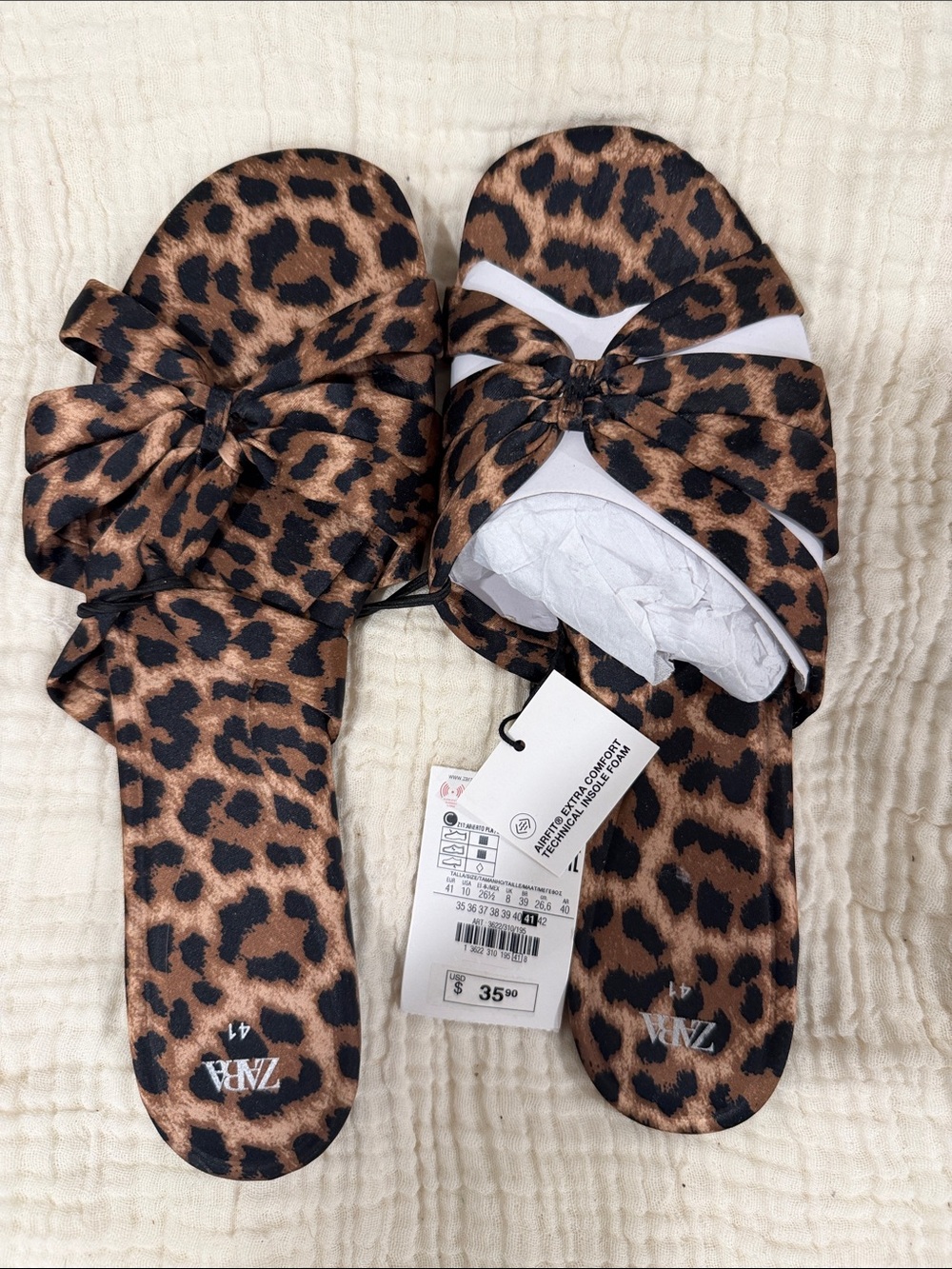 Zara Leopard-Print Bow Slide Sandals - Brown & Black